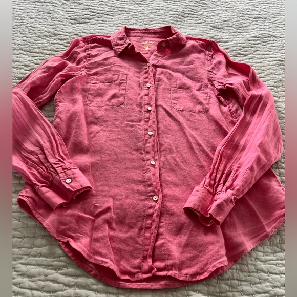 Lilly Pulitzer Pink Linen Button Up Shirt Size Small - Picture 1 of 4